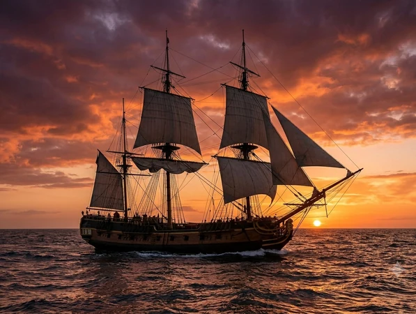 Trois-mâts Étoile du Roy en mer au coucher de soleil