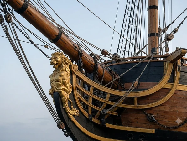 Proue et figure de proue dorée de la frégate corsaire Étoile du Roy