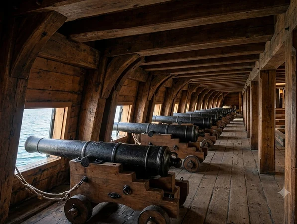 Batterie de canons sur le pont intérieur de l'Étoile du Roy